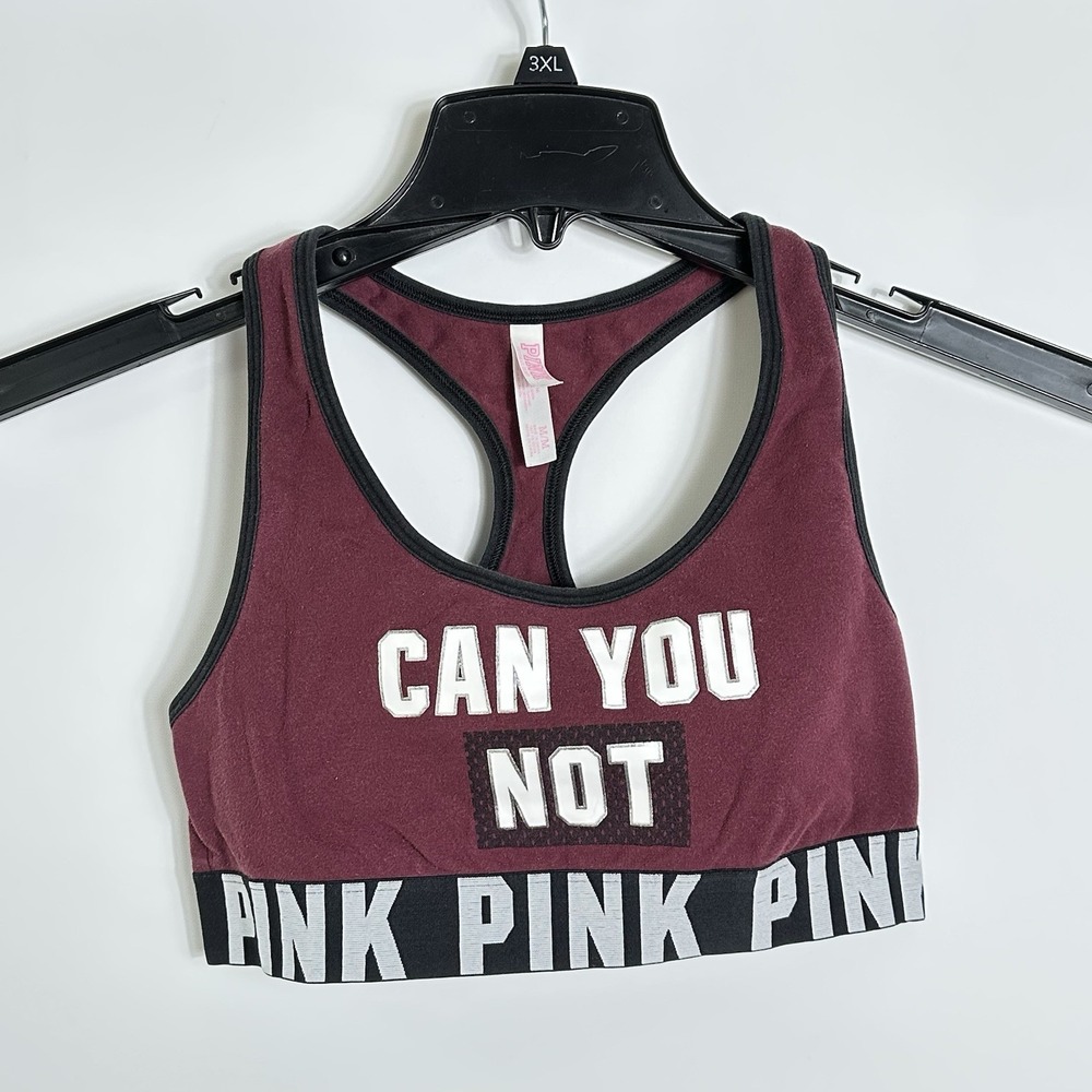 PINK Victoria's Secret Womens Sz‎ M Sports Bra Racerback "Can You Not" Burgundy